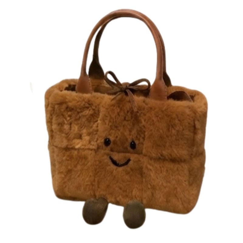 画像5: BK Smile Doll Intreccio Plisse Cassette Arco Denim and Fur Tote Bag イントレチャート 編み込み カセット スマイル デニム ファー モコモコ トート ぬいぐるみ バッグ (5)