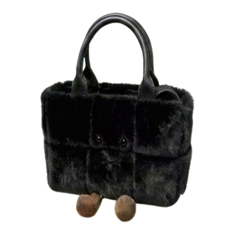 画像6: BK Smile Doll Intreccio Plisse Cassette Arco Denim and Fur Tote Bag イントレチャート 編み込み カセット スマイル デニム ファー モコモコ トート ぬいぐるみ バッグ (6)