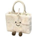 画像4: BK Smile Doll Intreccio Plisse Cassette Arco Denim and Fur Tote Bag イントレチャート 編み込み カセット スマイル デニム ファー モコモコ トート ぬいぐるみ バッグ (4)