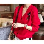画像12: Women Mickey Mouse double-sided braided V-neck cardigan sweater　ミッキーマウスダブル編み込みVネックカーディガン セーター　 (12)