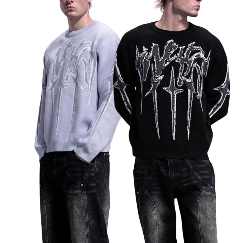 画像4: Unisex Lightning print round neck sweater  Knit  ユニセックス男女兼用フラッシュプリントラウンドネックセーター (4)