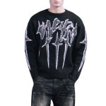 画像1: Unisex Lightning print round neck sweater  Knit  ユニセックス男女兼用フラッシュプリントラウンドネックセーター (1)