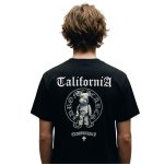 画像1: Unisex California bear Circle Cross Backprint T-shirt  ユニセックス カリフォルニア ベア 男女兼用 十字架 サークル クロス 熊 プリント 半袖 Tシャツ (1)