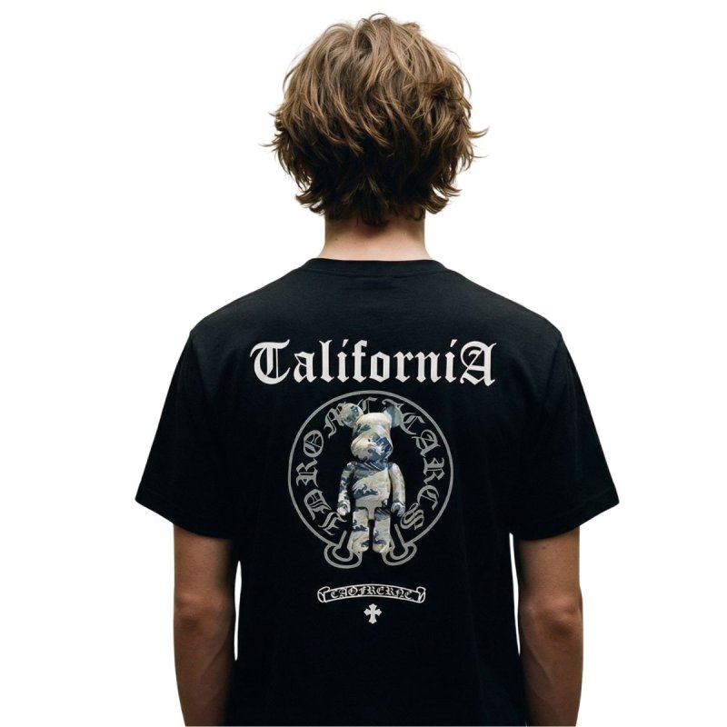 画像1: Unisex California bear Circle Cross Backprint T-shirt  ユニセックス カリフォルニア ベア 男女兼用 十字架 サークル クロス 熊 プリント 半袖 Tシャツ (1)