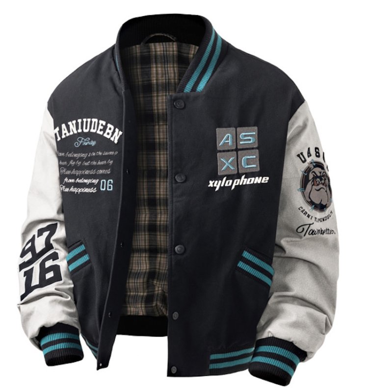 画像1: Alphabet logo and number embroidery. Down-filled stadium jacket. ユニセックス 男女兼用アルファベットロゴ&ナンバー刺繍ダウン入りスタジャンスタジアムジャンパー  MA-1 ボンバー ジャケット ブルゾン (1)