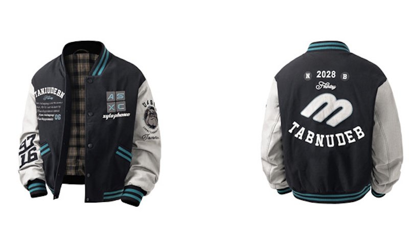 画像3: Alphabet logo and number embroidery. Down-filled stadium jacket. ユニセックス 男女兼用アルファベットロゴ&ナンバー刺繍ダウン入りスタジャンスタジアムジャンパー  MA-1 ボンバー ジャケット ブルゾン (3)