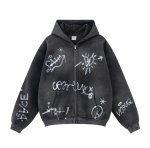 画像2: Unisex Graffiti Paint  Zip-Up Hoodie Jacket　ユニセックス男女兼用グラフィック落書きペイントヴィンテージスタイルジップアップフディージャケットパーカー  (2)