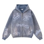 画像1: Unisex Graffiti Paint  Zip-Up Hoodie Jacket　ユニセックス男女兼用グラフィック落書きペイントヴィンテージスタイルジップアップフディージャケットパーカー  (1)