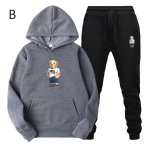 画像2: Teddy bear print hoodie and pants set　ユニセックス男女兼用 テディーベア熊プリントスウェット フーディ&パンツ セットアップ (2)