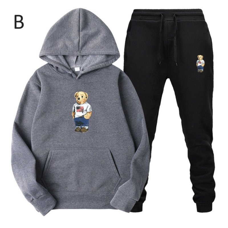 画像2: Teddy bear print hoodie and pants set　ユニセックス男女兼用 テディーベア熊プリントスウェット フーディ&パンツ セットアップ (2)