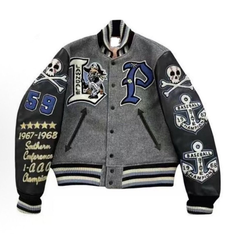 画像1: Pirates of the Caribbean embroidery stadium jacket　ユニセックス 男女兼用パイレーツオブカリビアン海賊刺繍スタジャンスタジアムジャンパー  MA-1 ボンバー ジャケット ブルゾン (1)