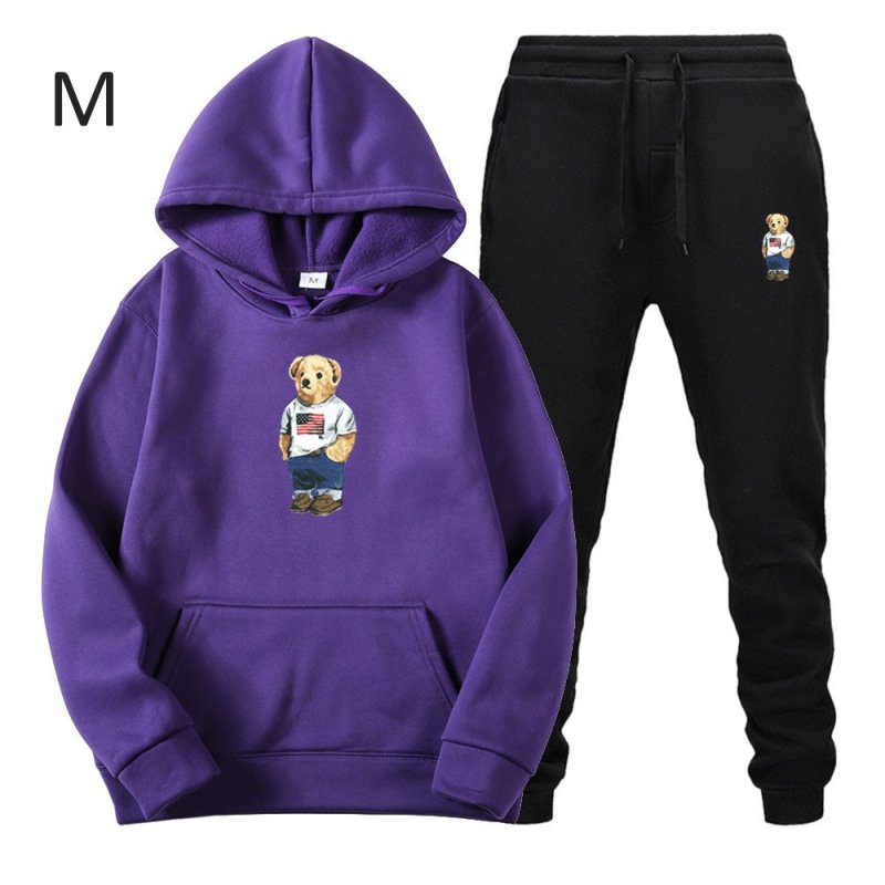 画像13: Teddy bear print hoodie and pants set　ユニセックス男女兼用 テディーベア熊プリントスウェット フーディ&パンツ セットアップ (13)