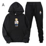 画像1: Teddy bear print hoodie and pants set　ユニセックス男女兼用 テディーベア熊プリントスウェット フーディ&パンツ セットアップ (1)