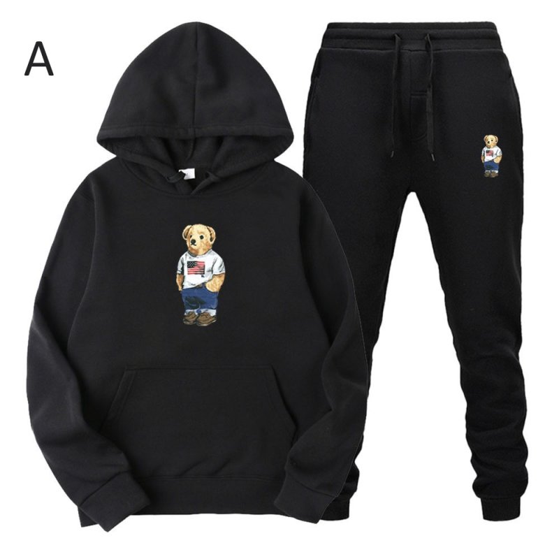 画像1: Teddy bear print hoodie and pants set　ユニセックス男女兼用 テディーベア熊プリントスウェット フーディ&パンツ セットアップ (1)