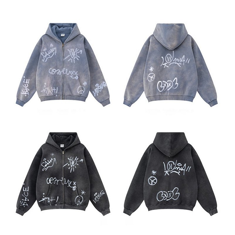 画像4: Unisex Graffiti Paint  Zip-Up Hoodie Jacket　ユニセックス男女兼用グラフィック落書きペイントヴィンテージスタイルジップアップフディージャケットパーカー  (4)