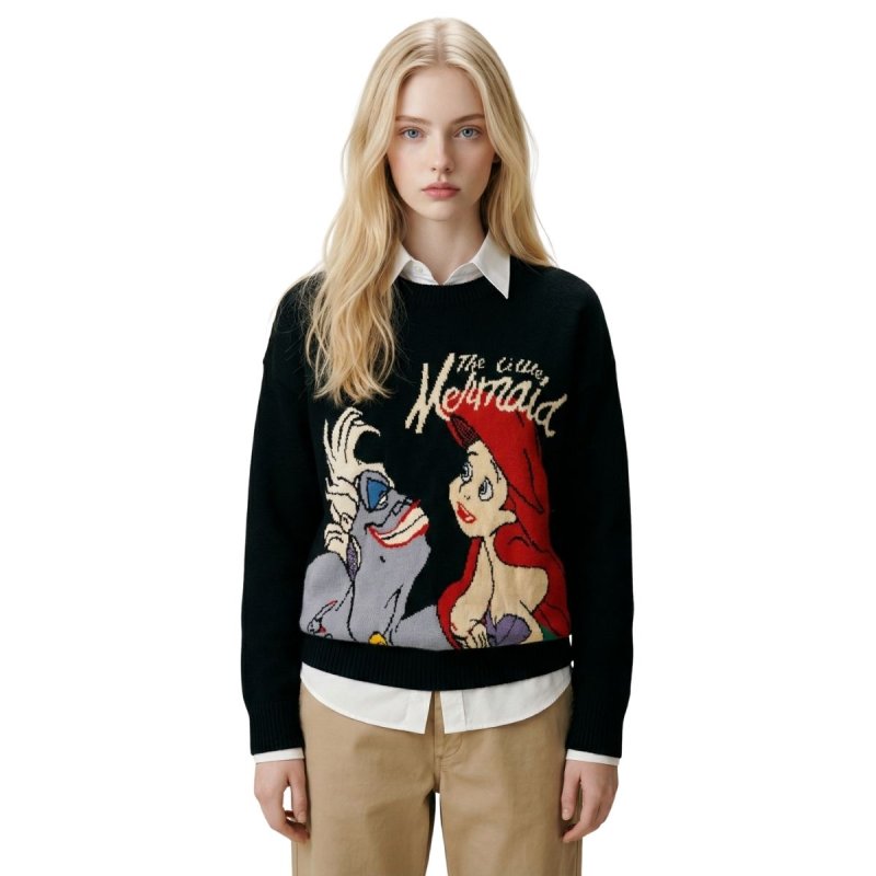 画像3: 25 Women Littlemermaid Ariel braided round neck sweater リトルマーメイド アリエル 編み込み 丸首ラウンドネックセーター　 (3)