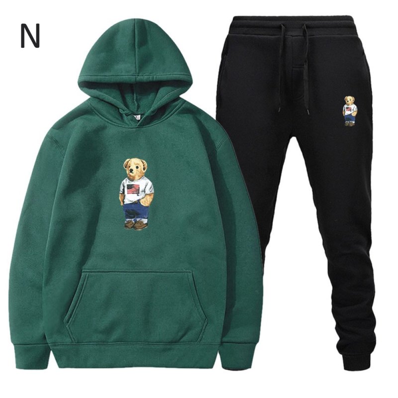 画像14: Teddy bear print hoodie and pants set　ユニセックス男女兼用 テディーベア熊プリントスウェット フーディ&パンツ セットアップ (14)