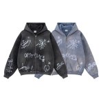 画像3: Unisex Graffiti Paint  Zip-Up Hoodie Jacket　ユニセックス男女兼用グラフィック落書きペイントヴィンテージスタイルジップアップフディージャケットパーカー  (3)