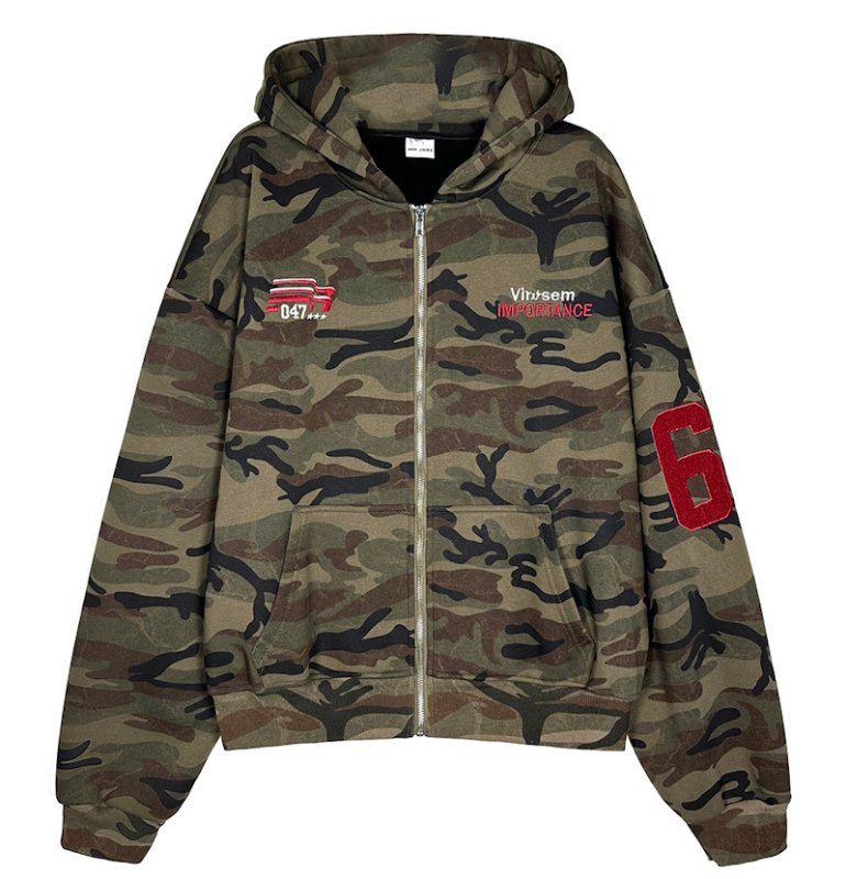 画像3: Unisex Number Point Camouflage Zip-Up Hoodie Jacket　ユニセックス男女兼用ナンバーポイント迷彩カモフラージュジップアップフディージャケットパーカー  (3)
