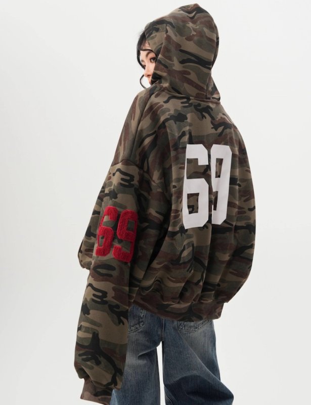 画像5: Unisex Number Point Camouflage Zip-Up Hoodie Jacket　ユニセックス男女兼用ナンバーポイント迷彩カモフラージュジップアップフディージャケットパーカー  (5)