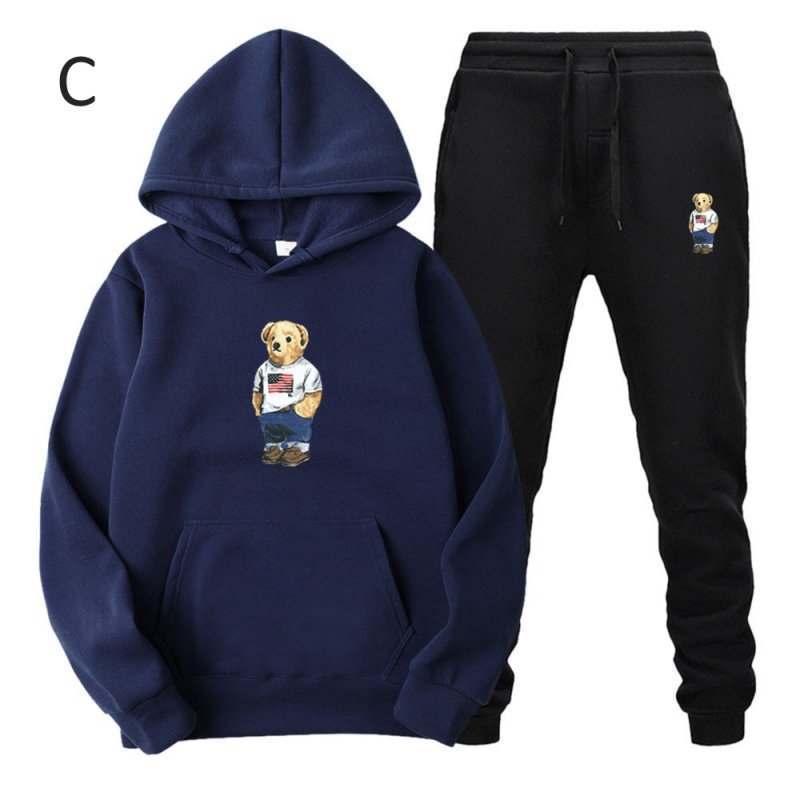 画像3: Teddy bear print hoodie and pants set　ユニセックス男女兼用 テディーベア熊プリントスウェット フーディ&パンツ セットアップ (3)
