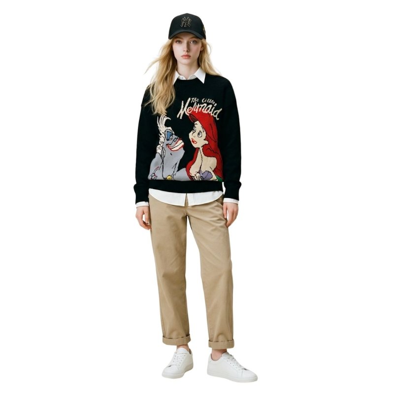 画像4: 25 Women Littlemermaid Ariel braided round neck sweater リトルマーメイド アリエル 編み込み 丸首ラウンドネックセーター　 (4)