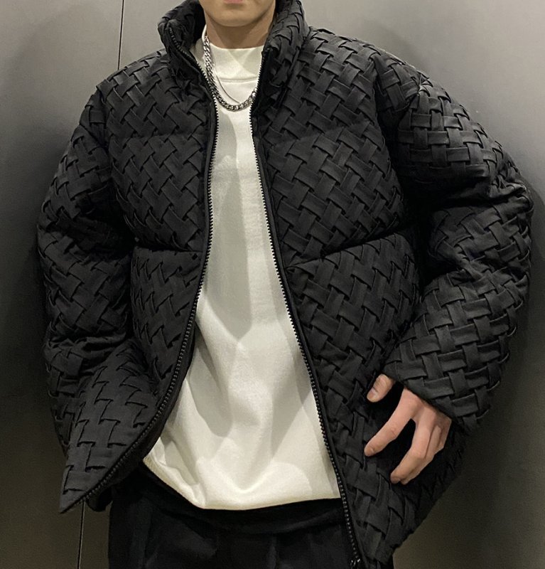 画像5: Men's Unisex Intreccio mesh woven Oversize Parka Padded Puffer Jackets メンズ 男女兼用 オーバーサイズ イントレチャート 編み込み 中綿 ダウン ジャケット (5)