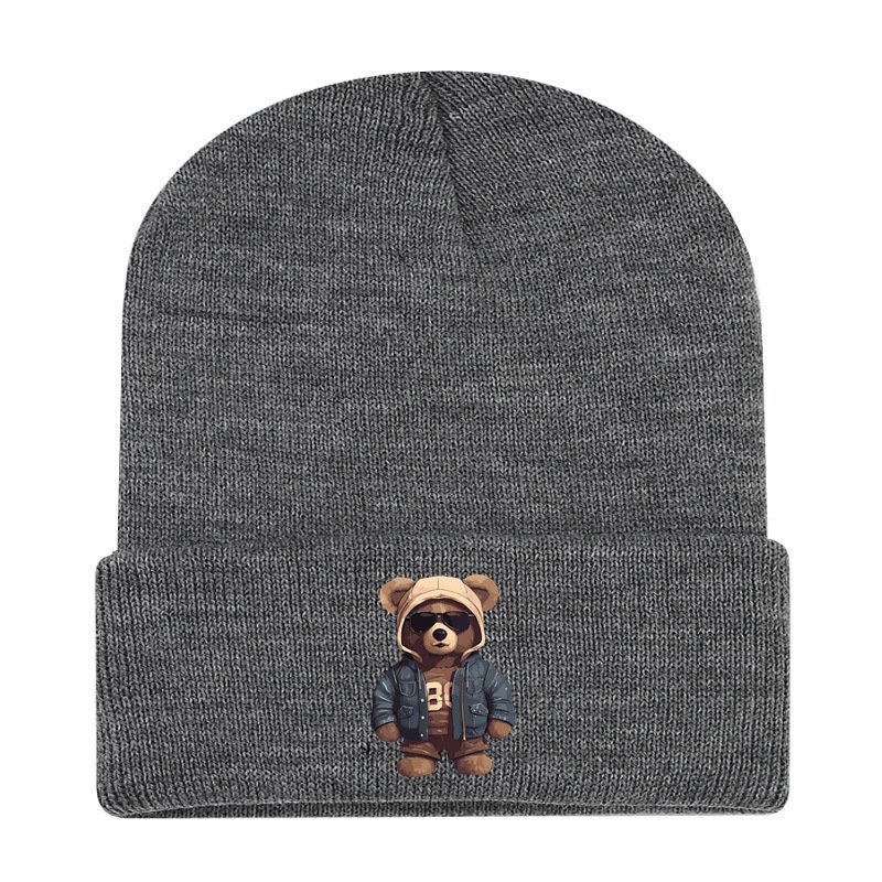 画像2: Unisex Hip Hop Bear One-Point Knit Cap Beanie  hat ユニセックス 男女兼用 ヒップホップベア ワンポイント ニット帽 ニットキャップ ビーニー (2)