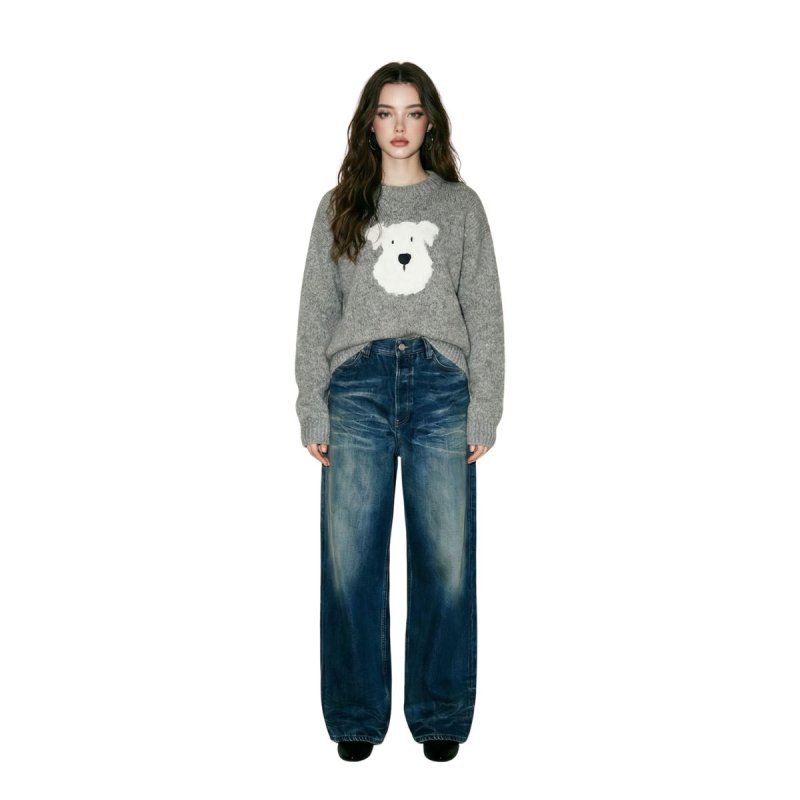 画像3: SALE セール Unisex Fluffy puppy dog round neck sweater knit  男女兼用 モコモコパピー ドッグ 犬 ラウンドネックセーターニット (3)