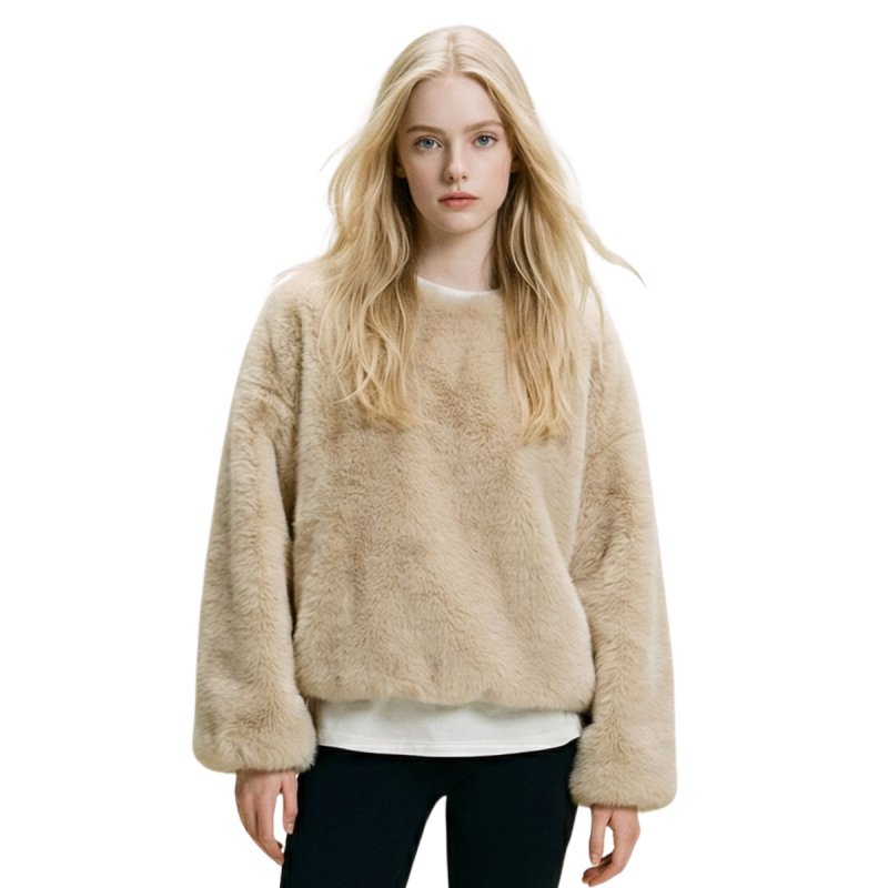 画像1: SALE セール Women's simple fakerabbit Faux fur Pullover short coat sweater シンプル プルオーバー モコモコ フェイクラビットファー エコファー ポンチョ トップス コート セーター  (1)