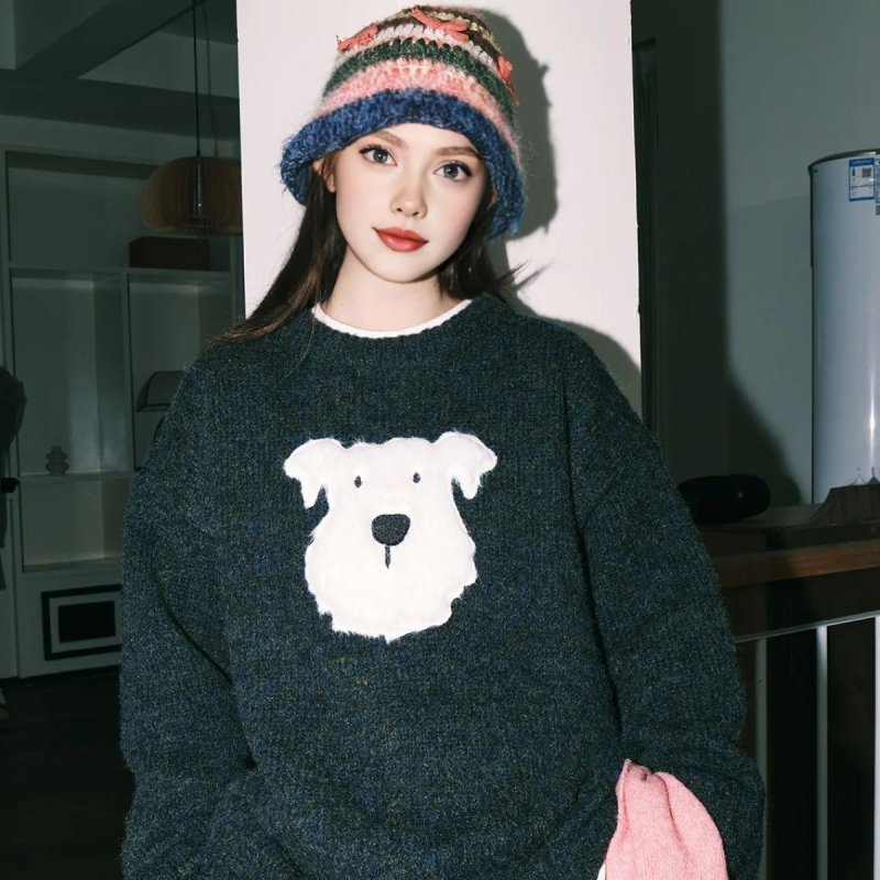 画像7: SALE セール Unisex Fluffy puppy dog round neck sweater knit  男女兼用 モコモコパピー ドッグ 犬 ラウンドネックセーターニット (7)
