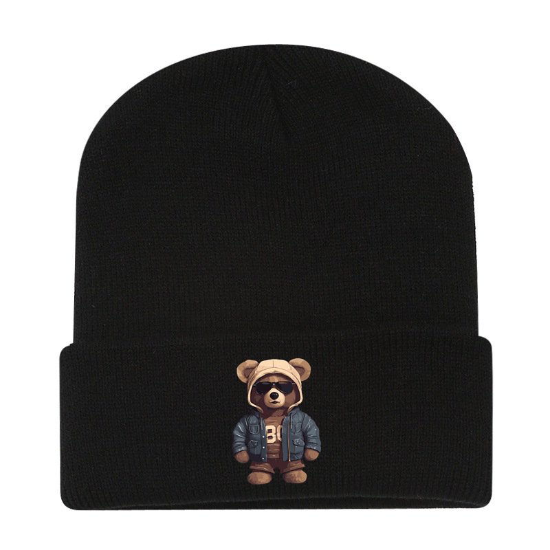 画像1: Unisex Hip Hop Bear One-Point Knit Cap Beanie  hat ユニセックス 男女兼用 ヒップホップベア ワンポイント ニット帽 ニットキャップ ビーニー (1)