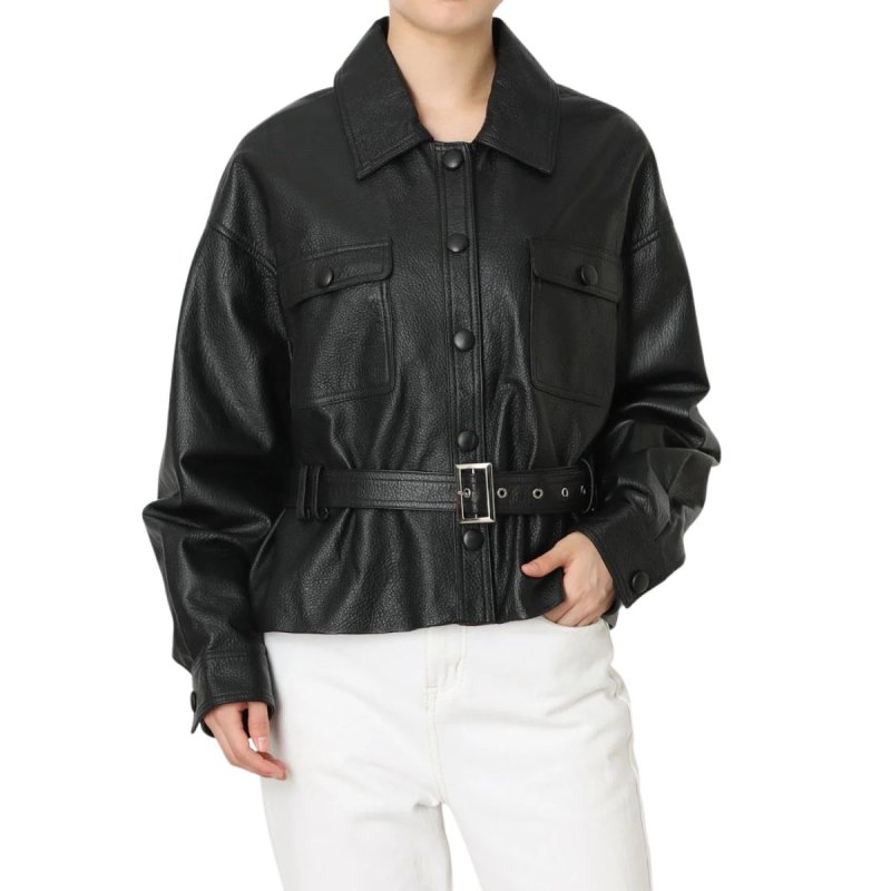 画像1: Waist belt leather jacket coat ウエストベルトレザージャケットコート (1)