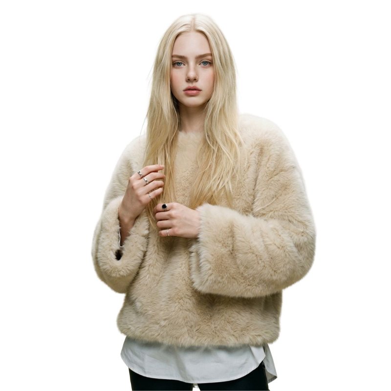 画像2: SALE セール Women's simple fakerabbit Faux fur Pullover short coat sweater シンプル プルオーバー モコモコ フェイクラビットファー エコファー ポンチョ トップス コート セーター  (2)