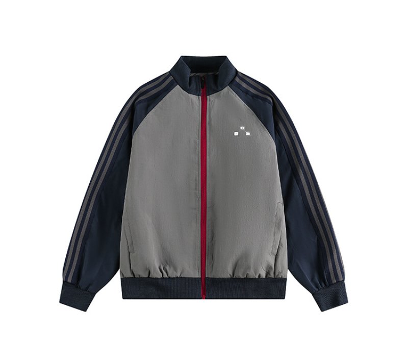 画像2: Men's Unisex Sporty Striped Color Block Stand Collar Jacket　メンズ 男女兼用 スポーティストライプカラーブロックスタンドカラージャケット (2)