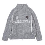 画像1: UnisexZip-up emblem round neck sweater jacket Jacket  Knit  ユニセックス男女兼用ジップアップ エンブレムセーター (1)