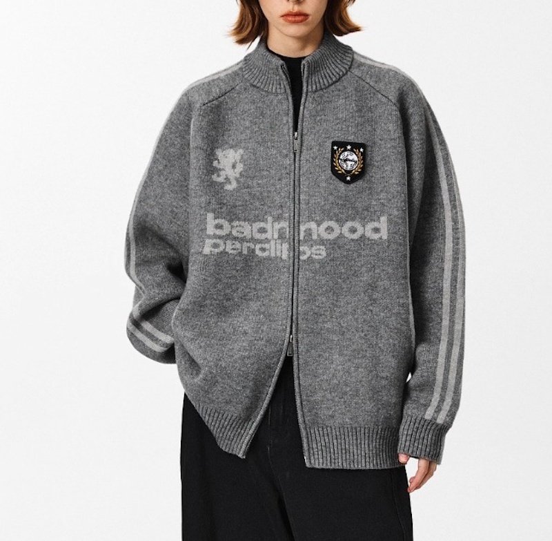 画像3: UnisexZip-up emblem round neck sweater jacket Jacket  Knit  ユニセックス男女兼用ジップアップ エンブレムセーター (3)