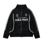 画像2: UnisexZip-up emblem round neck sweater jacket Jacket  Knit  ユニセックス男女兼用ジップアップ エンブレムセーター (2)