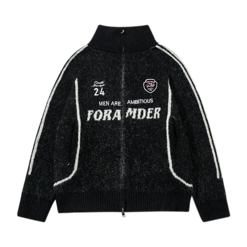 画像2: UnisexZip-up emblem round neck sweater jacket Jacket  Knit  ユニセックス男女兼用ジップアップ エンブレムセーター (2)