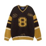 画像1: Unisex V-neck colorblock number 8 sweater Knit  ユニセックス男女兼用 Vネックカラーブロックナンバー8セータープルオーバ (1)