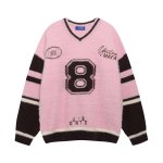 画像2: Unisex V-neck colorblock number 8 sweater Knit  ユニセックス男女兼用 Vネックカラーブロックナンバー8セータープルオーバ (2)