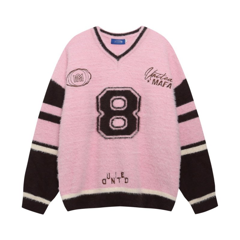 画像2: Unisex V-neck colorblock number 8 sweater Knit  ユニセックス男女兼用 Vネックカラーブロックナンバー8セータープルオーバ (2)