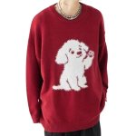 画像2: Unisex Puppy  crew neck sweater    ユニセックス男女兼用パピー子犬編み込み丸首ラウンドネックセータープルオーバ (2)