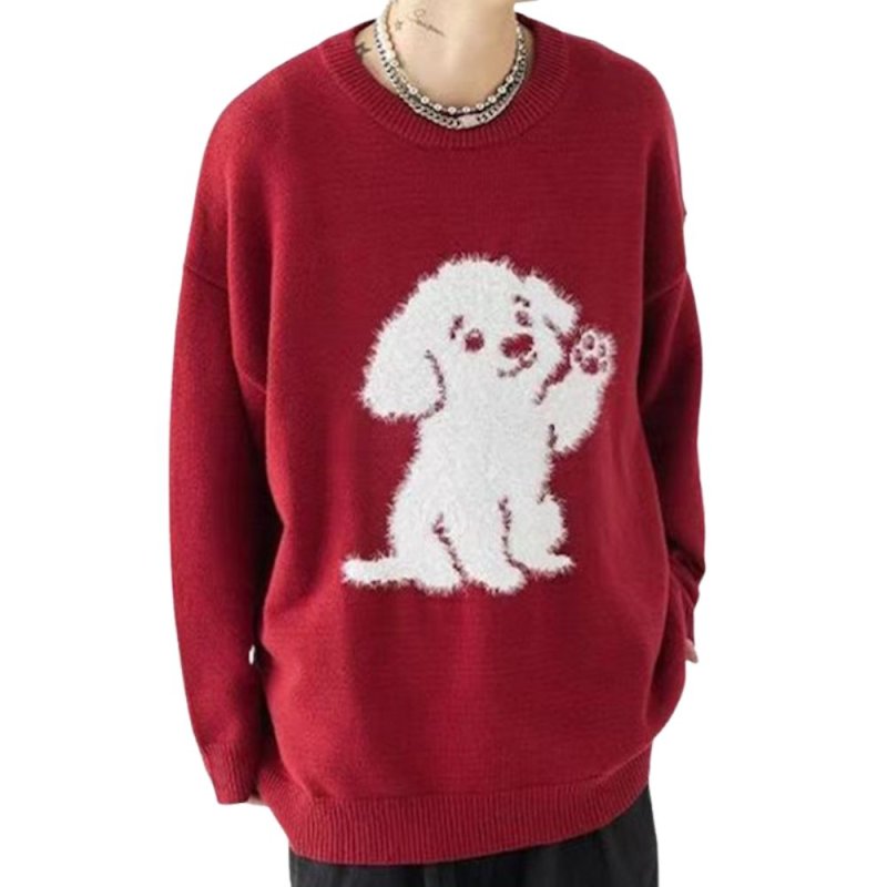 画像2: Unisex Puppy  crew neck sweater    ユニセックス男女兼用パピー子犬編み込み丸首ラウンドネックセータープルオーバ (2)