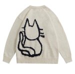 画像6: Unisex Cat knit crew neck sweater Knit  ユニセックス男女兼用キャット編み込み丸首ラウンドネックセータープルオーバ (6)