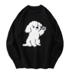 画像1: Unisex Puppy  crew neck sweater    ユニセックス男女兼用パピー子犬編み込み丸首ラウンドネックセータープルオーバ (1)