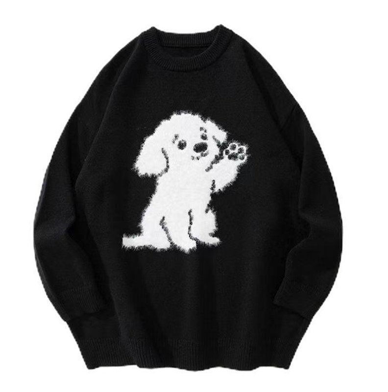 画像1: Unisex Puppy  crew neck sweater    ユニセックス男女兼用パピー子犬編み込み丸首ラウンドネックセータープルオーバ (1)