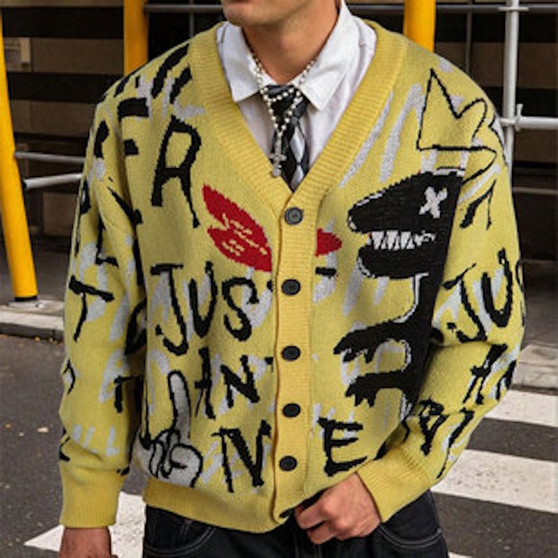 画像5: Unisex Dinosaur Jacquard Cardigan Jacket sweater Knit  ユニセックス男女兼用恐竜ジャガードカーディガンジャケットセータープルオーバ (5)