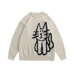 画像2: Unisex Cat knit crew neck sweater Knit  ユニセックス男女兼用キャット編み込み丸首ラウンドネックセータープルオーバ (2)