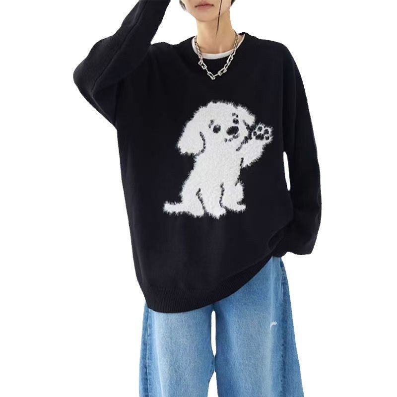 画像3: Unisex Puppy  crew neck sweater    ユニセックス男女兼用パピー子犬編み込み丸首ラウンドネックセータープルオーバ (3)